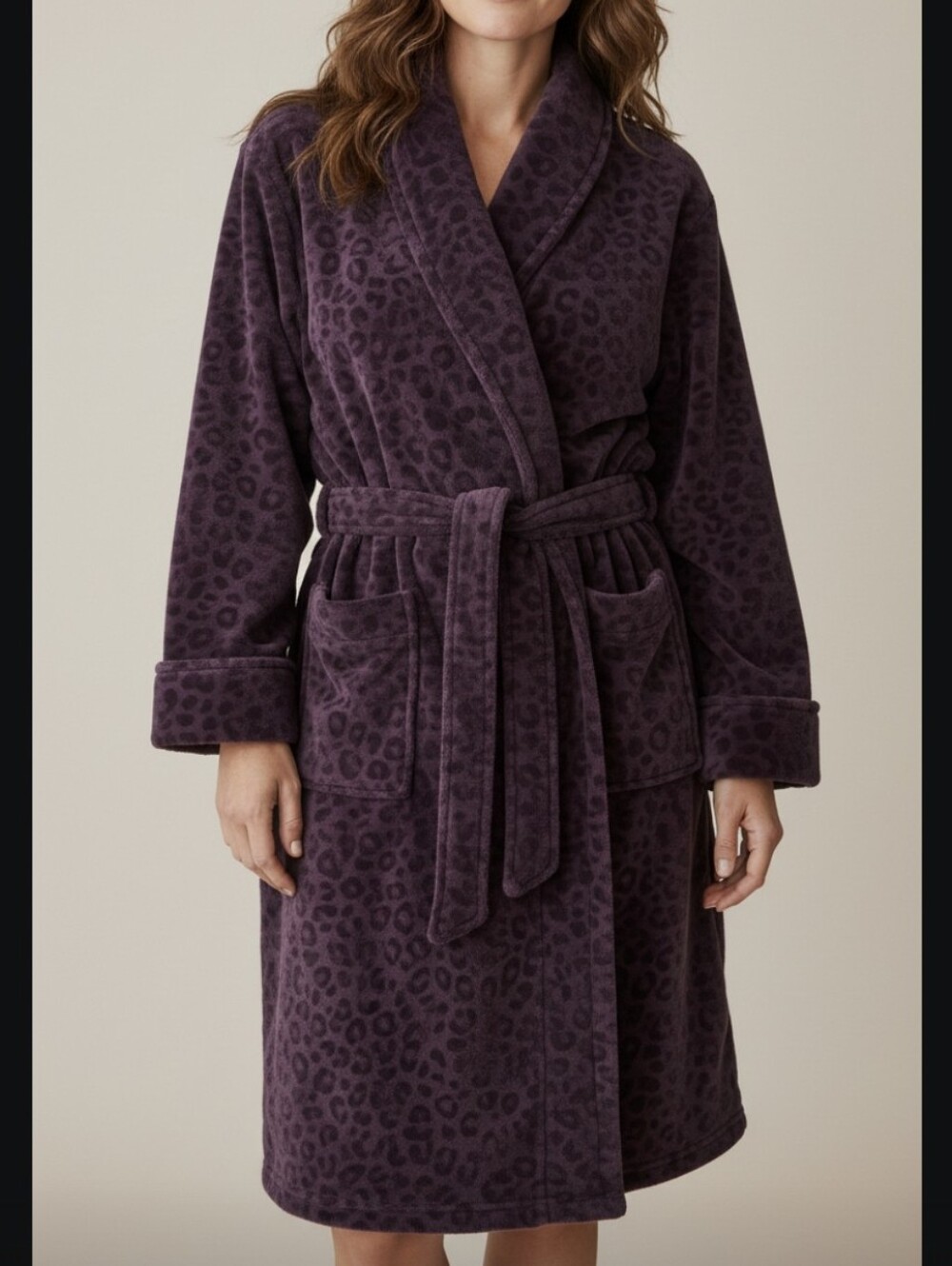 Natori Private Luxuries Plush Velour Long Robe With Cheetah Print Size S